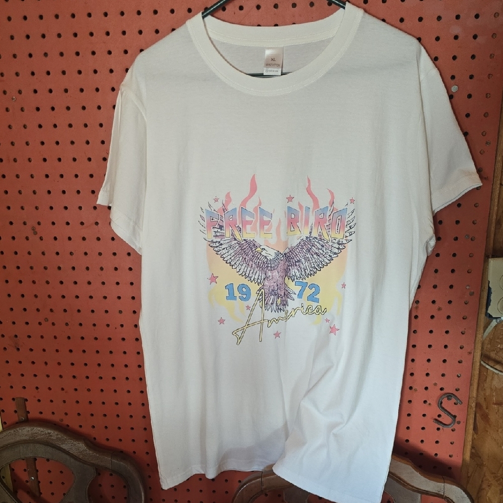 White Graphic Tee with Eagle Design